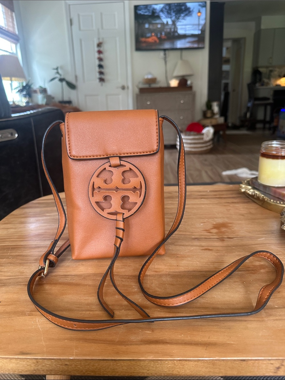 Tan designer inspired 8”x6” Crossbody like new a few small marks brown